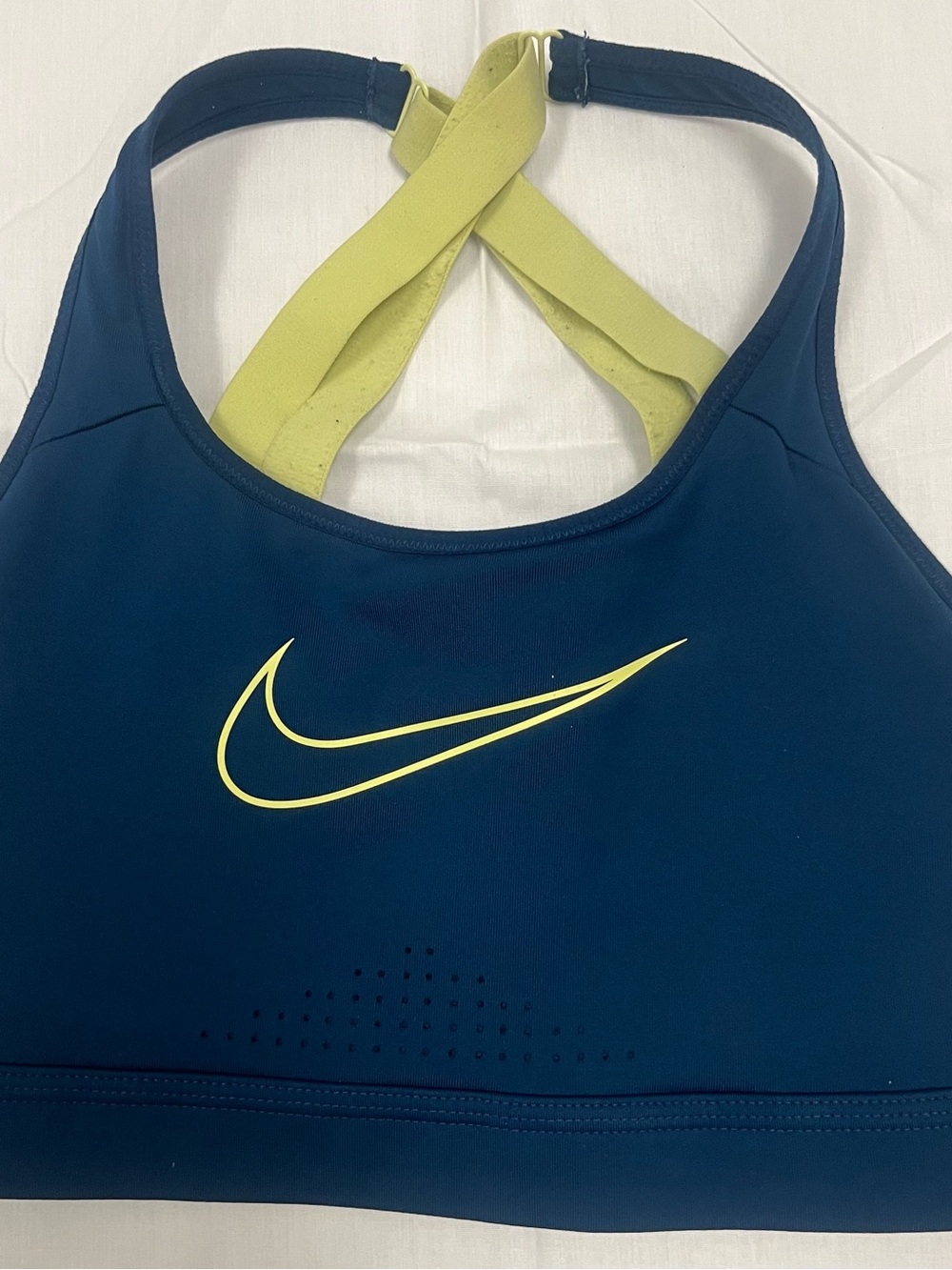 Nike Navy Sports Bra with Lime Swoosh and Crisscross Straps